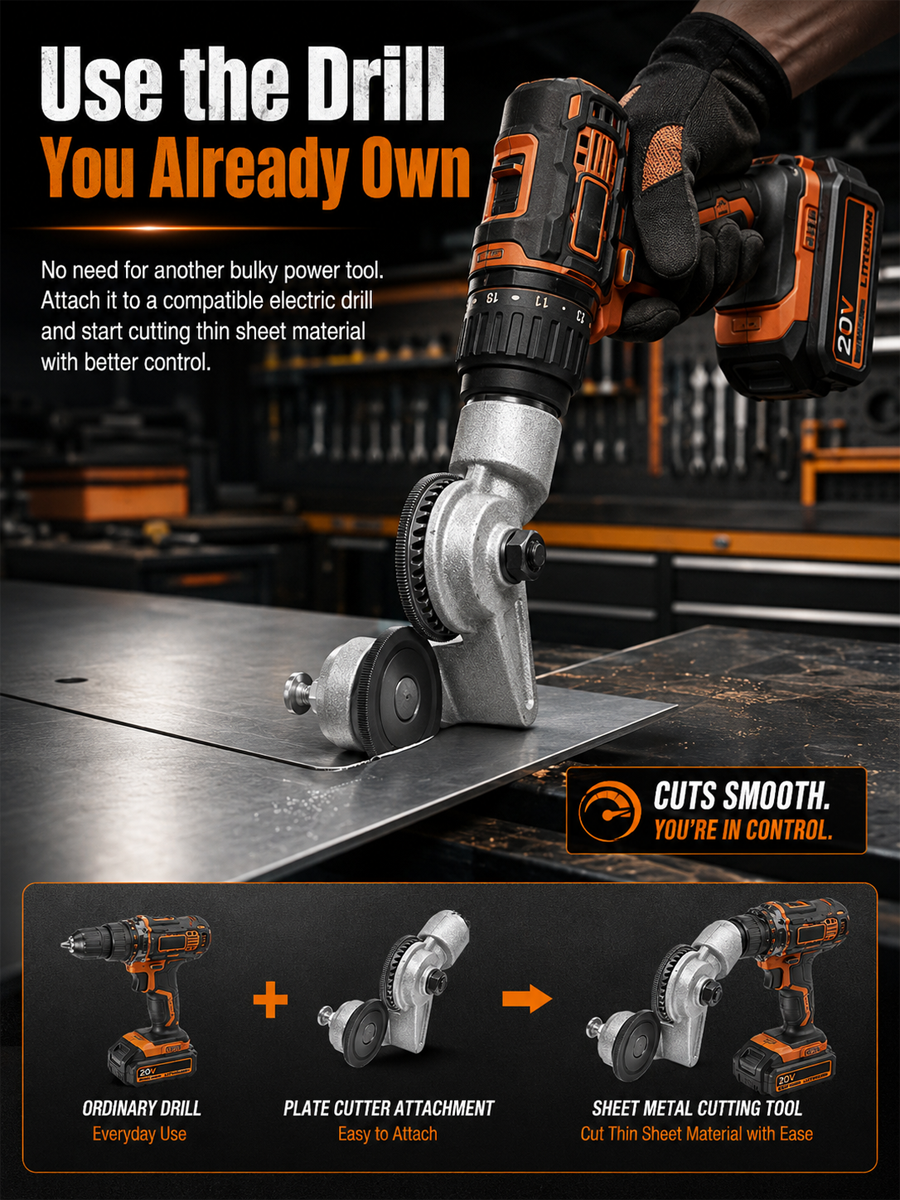Drill-Powered Sheet Metal Cutter Attachment – Cut Faster, Cleaner & Easier