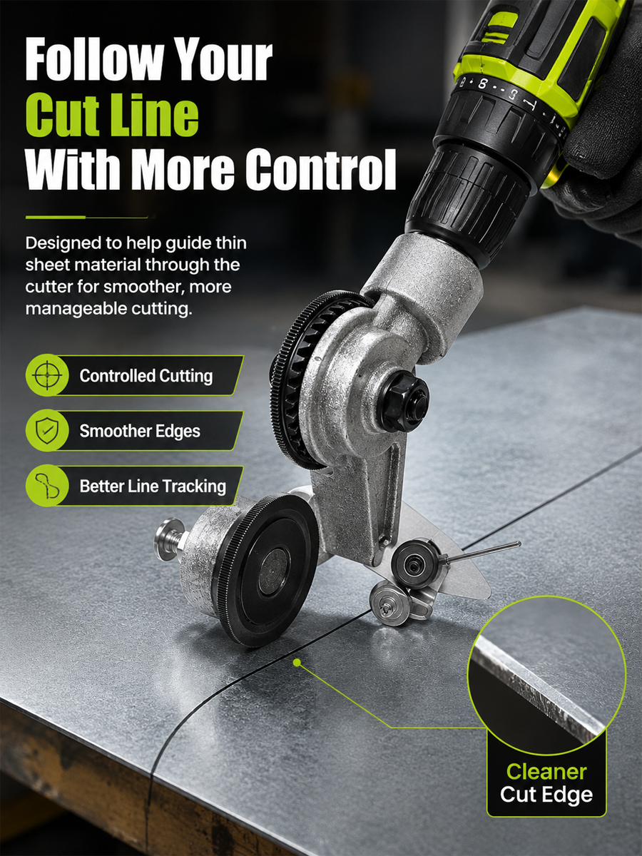 Drill-Powered Sheet Metal Cutter Attachment – Cut Faster, Cleaner & Easier