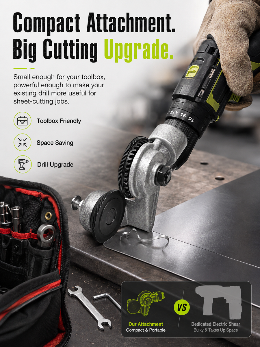 Drill-Powered Sheet Metal Cutter Attachment – Cut Faster, Cleaner & Easier