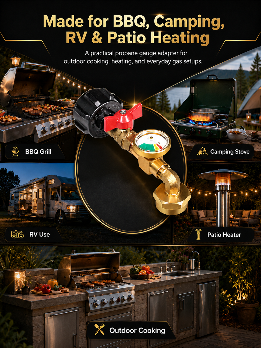 Propane Tank Pressure Gauge & Shut-Off Valve – Leak-Proof Brass Safety Monitor with Visual Pressure Indicator