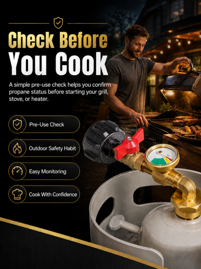 Propane Tank Pressure Gauge & Shut-Off Valve – Leak-Proof Brass Safety Monitor with Visual Pressure Indicator