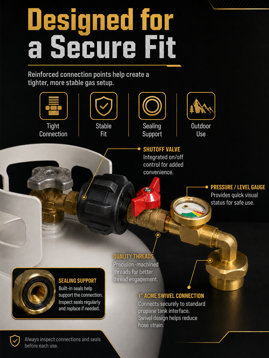 Propane Tank Pressure Gauge & Shut-Off Valve – Leak-Proof Brass Safety Monitor with Visual Pressure Indicator