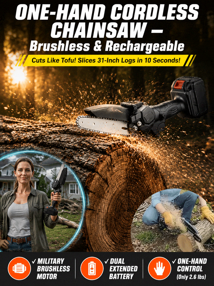 Bestselling European and American product: Wireless brushless handheld lithium-ion chainsaw【One person does the work of five, easily trimming hundreds of square meters of yard in just ten minutes!】