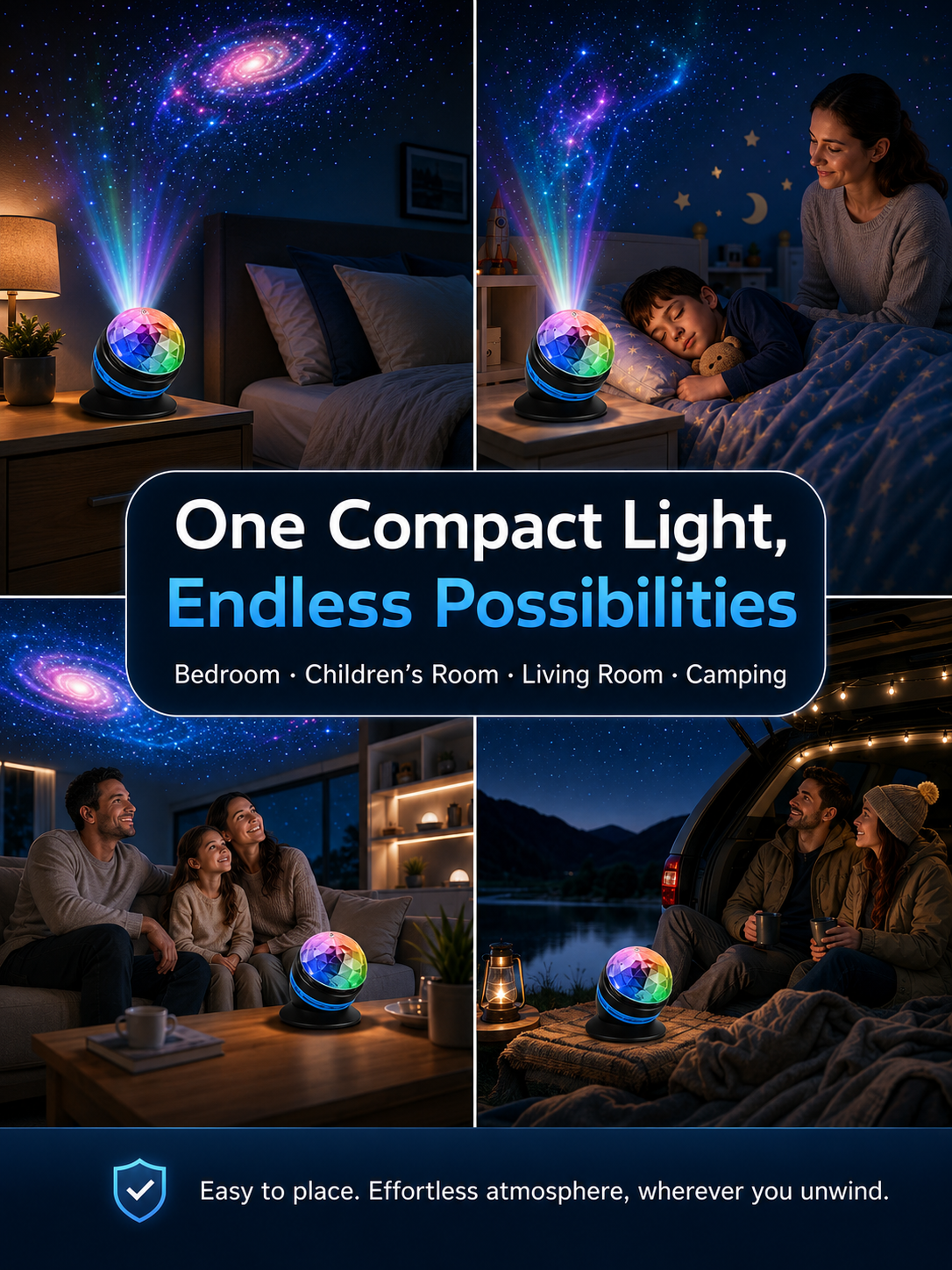 Topacme™2-in-1 lmmersive Projection &Purple AmbientProtection Mode | Large-sphere projection & 4K immersive visuals. Instantly soothe your night!