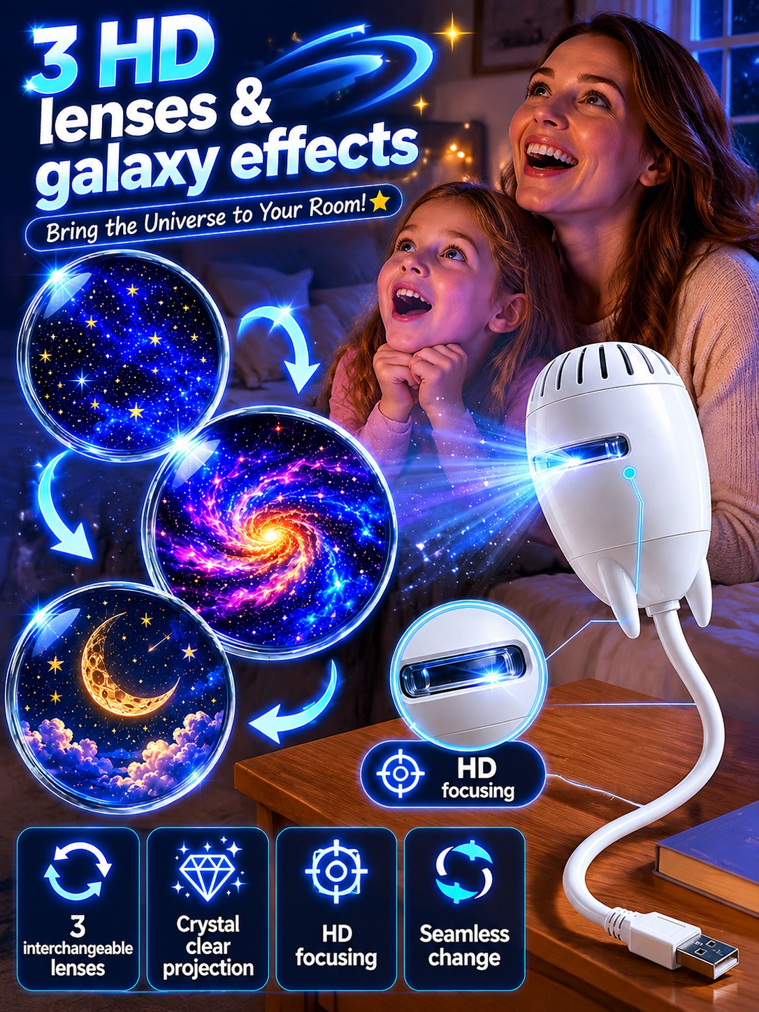 Creative Galaxy Projector⭐In just one second, you can transform your bedroom or car into a 360° dreamlike  Galaxy world🪐