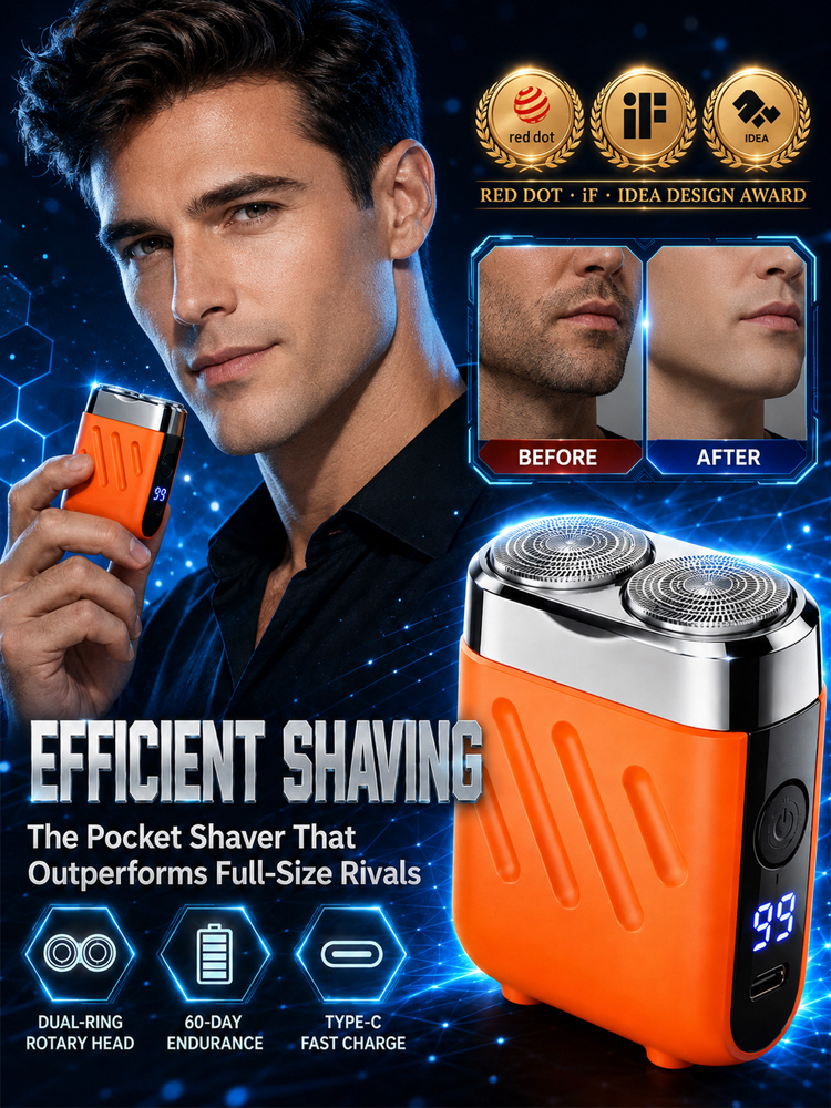 【German precision engineering, a best-selling shaver in Europe and America!】The new generation dual-head pocket shaver，Instant shaving, haircutting, and hair removal in just 1 second! Suitable for the whole family!