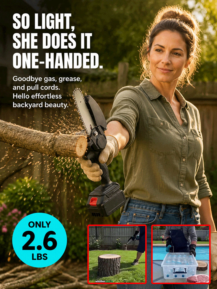 Bestselling European and American product: Wireless brushless handheld lithium-ion chainsaw【One person does the work of five, easily trimming hundreds of square meters of yard in just ten minutes!】