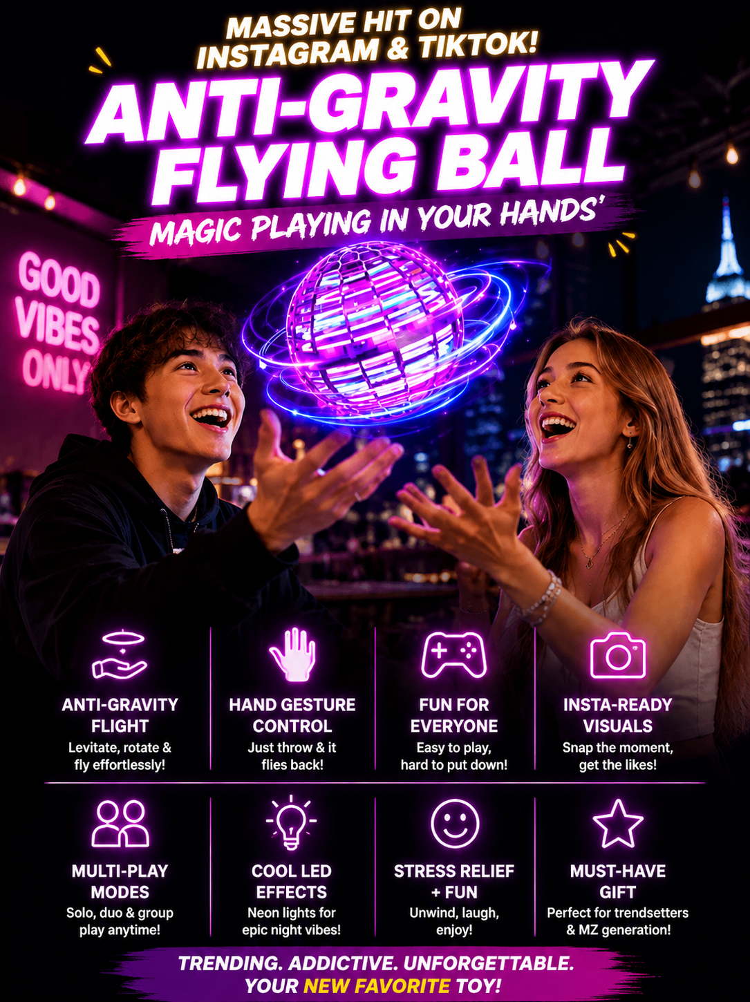 🚀 THROW IT. CONTROL IT. WATCH IT FLY BACK LIKE MAGIC! 🚀 Flynova Pro Magic Flying Ball — One Charge Keeps the Fun Going for Up to a Month While Every Throw Trains Your Hands, Eyes and Whole Body! 🌈⚡