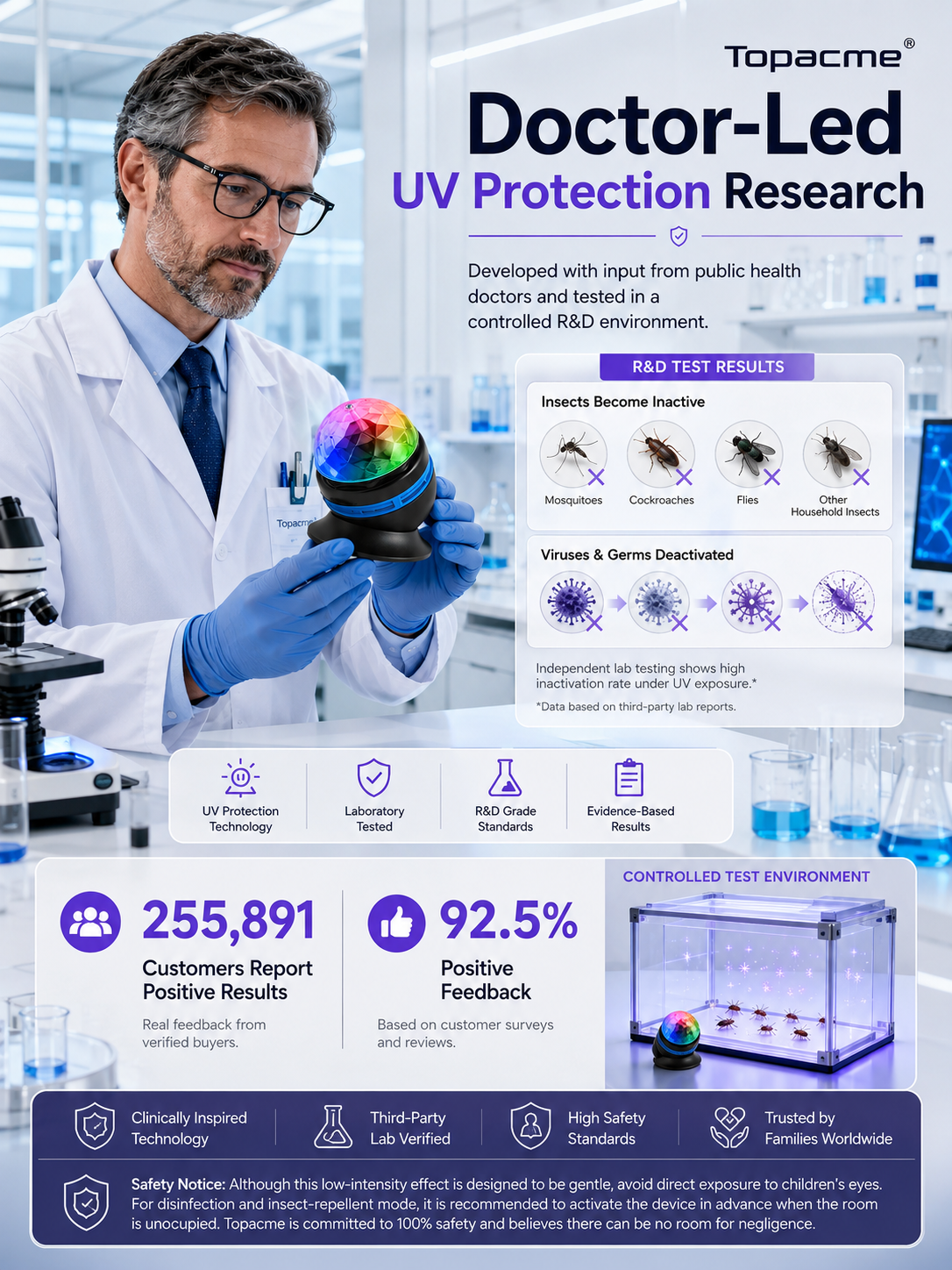 Topacme™2-in-1 lmmersive Projection &Purple AmbientProtection Mode | Large-sphere projection & 4K immersive visuals. Instantly soothe your night!