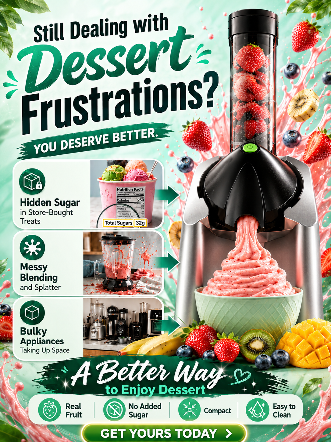 🍦 Frozen Fruit Soft Serve Maker | 100% Natural Dessert | No Sugar Added | BPA-Free | Kids Safe 🍓