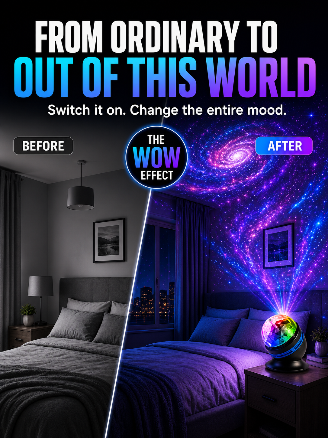Topacme™2-in-1 lmmersive Projection &Purple AmbientProtection Mode | Large-sphere projection & 4K immersive visuals. Instantly soothe your night!