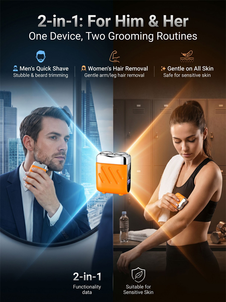 【German precision engineering, a best-selling shaver in Europe and America!】The new generation dual-head pocket shaver，Instant shaving, haircutting, and hair removal in just 1 second! Suitable for the whole family!