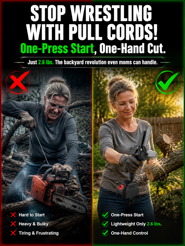 Bestselling European and American product: Wireless brushless handheld lithium-ion chainsaw【One person does the work of five, easily trimming hundreds of square meters of yard in just ten minutes!】