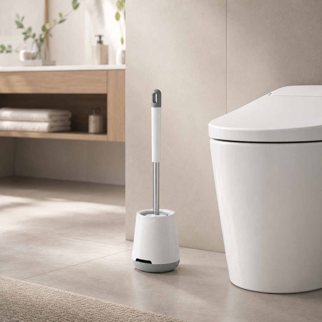 WC-Bürstenset mit langem Griff und weichen Borsten, Badezimmerreinigungsbürste mit Silikon-Doppelbürstenkopf, kreative, wandmontierte WC-Bürste.