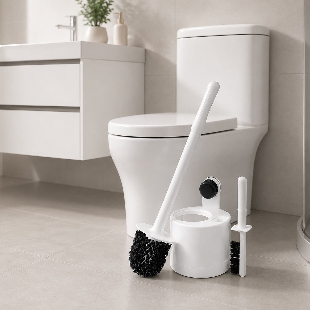 WC-Bürstenset mit Saugnapf zur Wandmontage, eine Packung enthält zwei Bürsten für den Haushaltsgebrauch, Reinigung auch an schwer zugänglichen Stellen und in Ritzen.