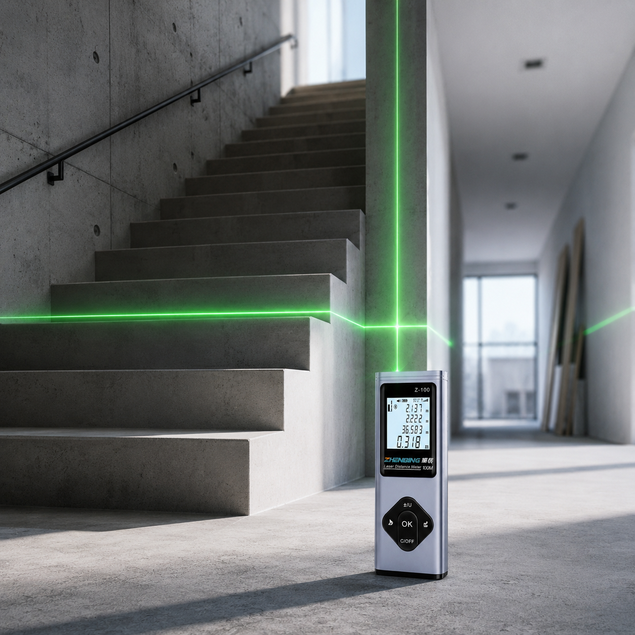 Zhenbing Hochpräzisions-Entfernungsmesser mit grüner Leuchte, elektronisches 3-in-1-Lineal, universelles Messlineal für Innen und Außen, Bluetooth-Messgerät