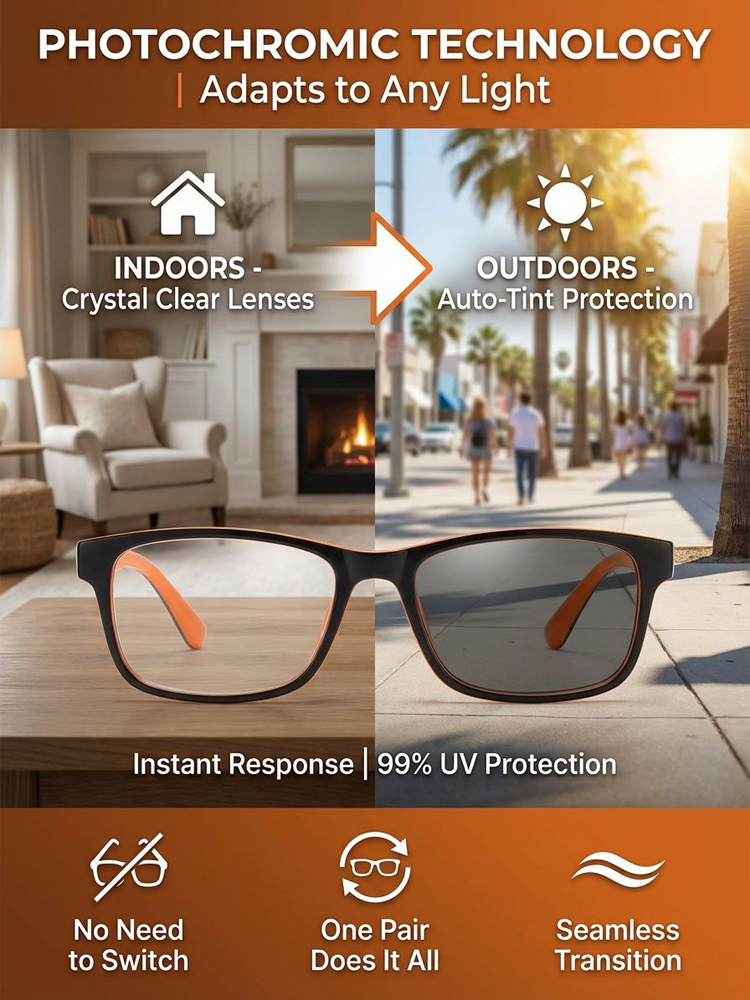 👓✨ Smart zoom photosensitive glasses, one pair covers both near and far vision with no need to switch other glasses. Built-in smart sensor auto-tints outdoors and turns into professional sunglasses in seconds 🕶️.