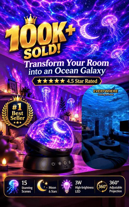 Topacme®2-in-1 lmmersive Projection &Purple AmbientProtection Mode | Large-sphere projection & 4K immersive visuals. Instantly soothe your night!