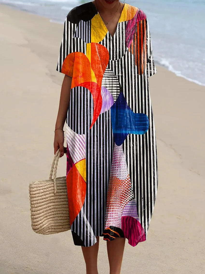Women's Abstract Pattern Art Print Cotton Dress - Series1