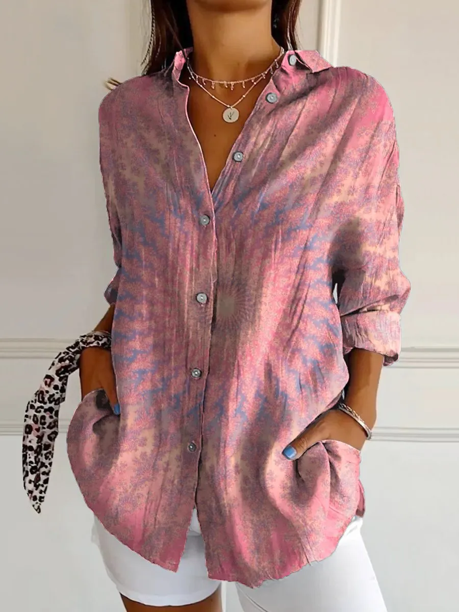 Women's Embroidered Floral Pattern Linen Blend Street Shirt