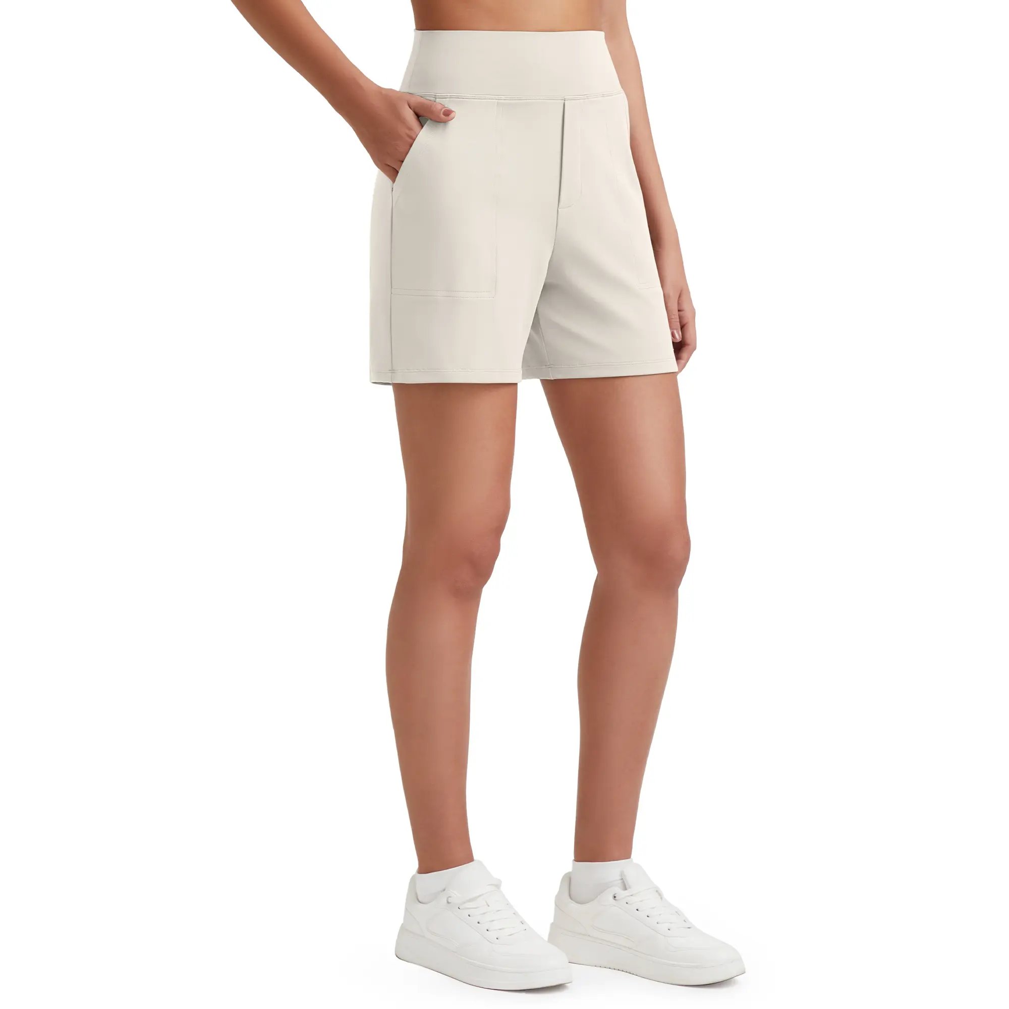Women's High-Waisted Athletic Bermuda Shorts with Pockets – Running, Yoga, Summer Casual Activewear