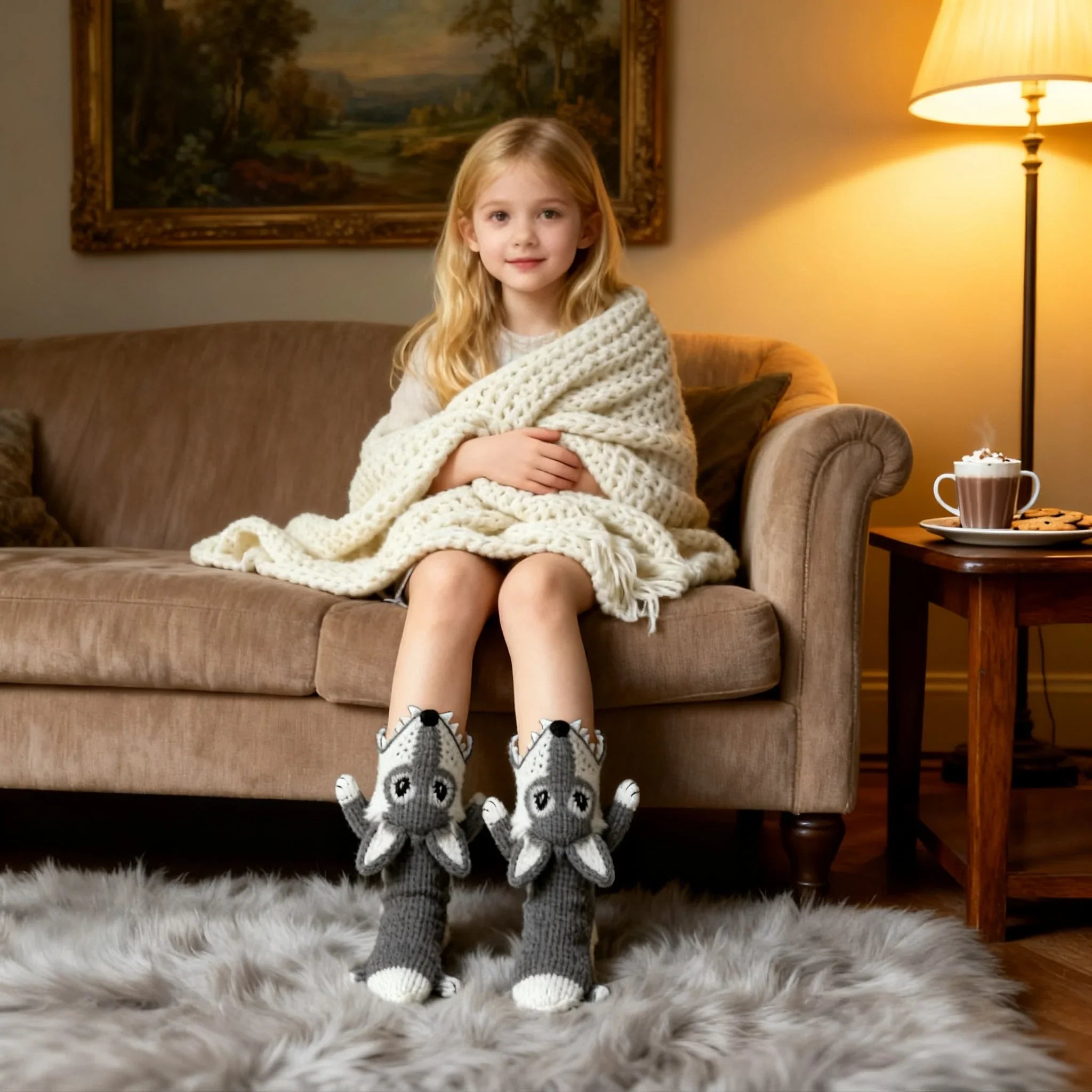 3D Gray Wolf Knit Socks – Gray Cotton Blend Novelty Socks