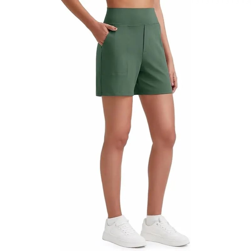 Women's High-Waisted Athletic Bermuda Shorts with Pockets – Running, Yoga, Summer Casual Activewear