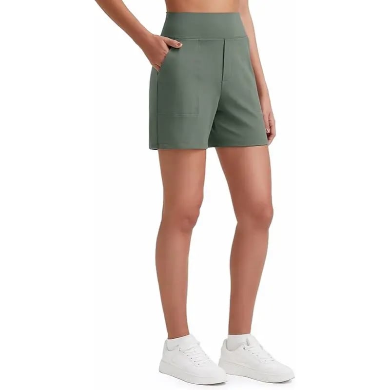 Women's High-Waisted Athletic Bermuda Shorts with Pockets – Running, Yoga, Summer Casual Activewear
