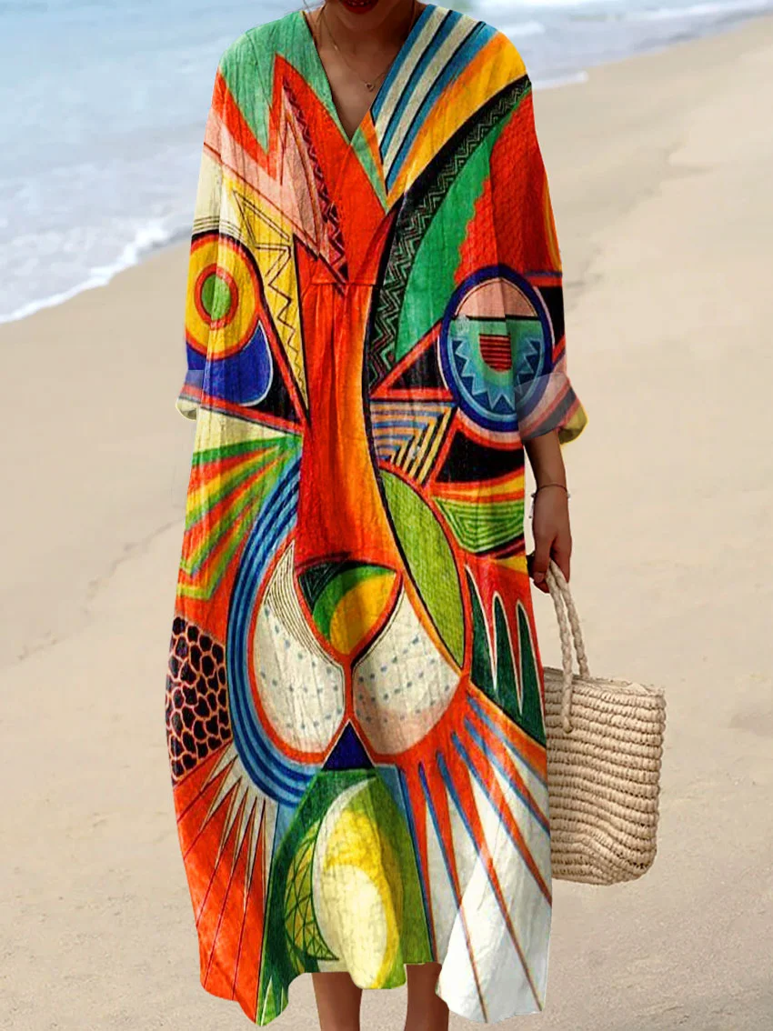 New Arrivals Women's Summer Abstract Pattern Art Print Cotton Dress