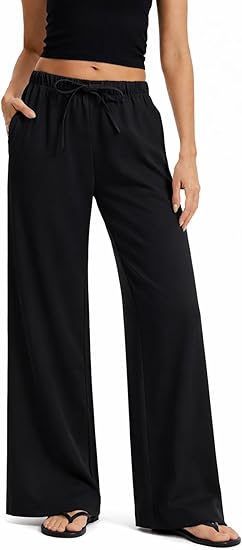 Women's High Waisted Wide Leg Crepe Pants Pleated Pants with Pockets for Work Business Leisure