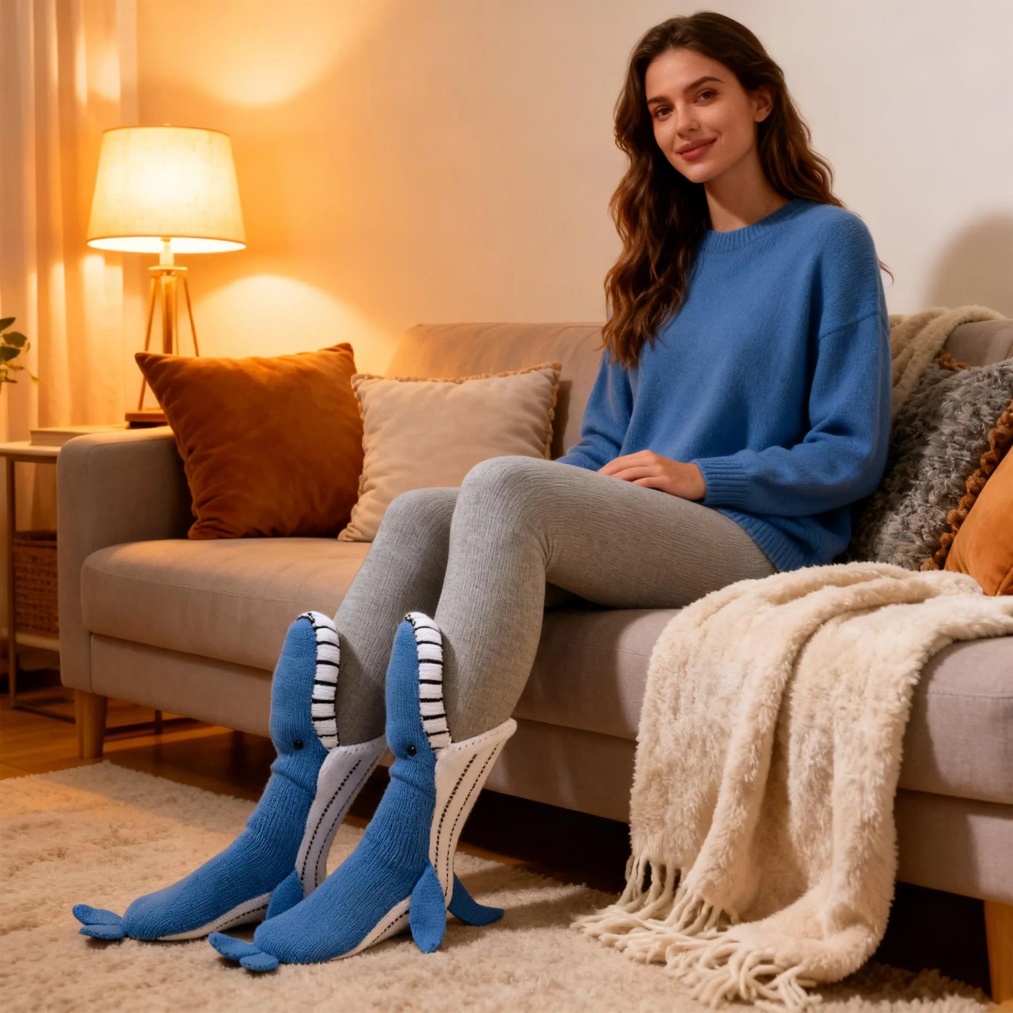 3D Whale Knit Socks – Blue Cotton Blend Ocean Animal Socks