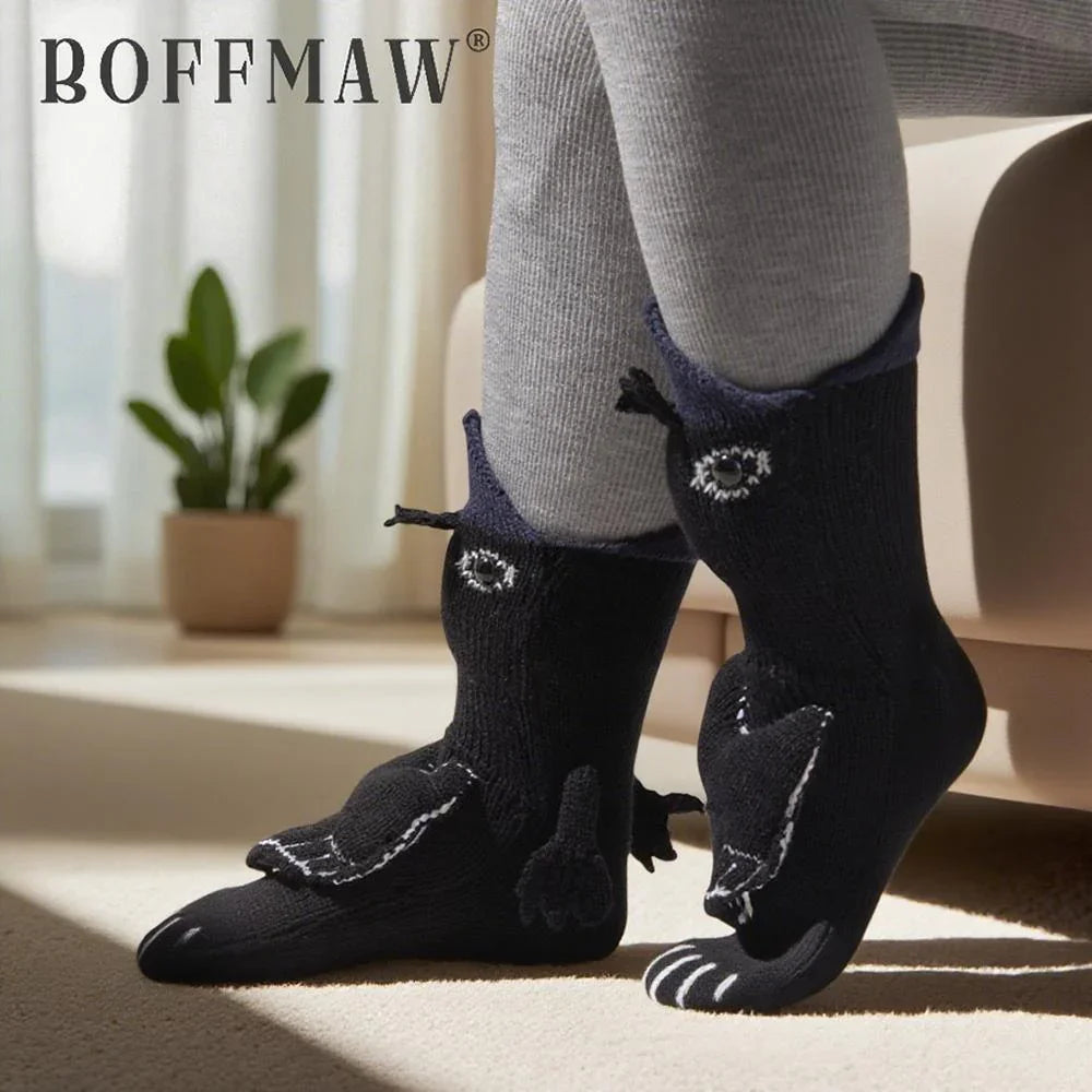 3D Raven Knit Socks – Black Cotton Blend Bird Animal Socks