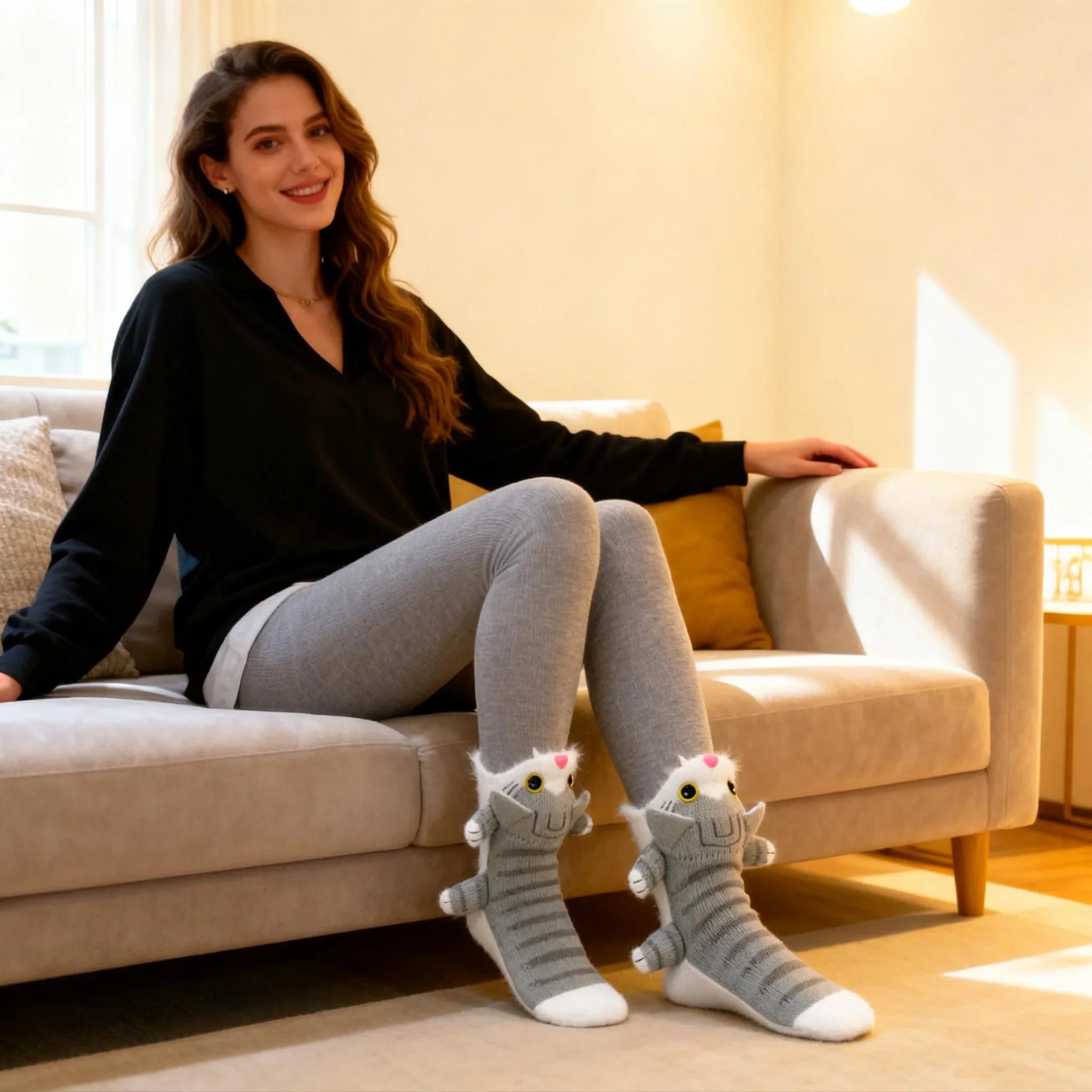 Cat Knit Socks – Cute Animal Novelty Socks