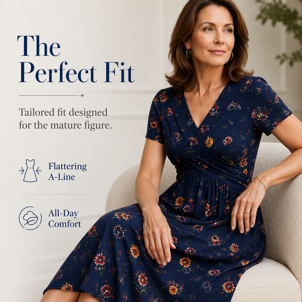Navy floral V-neck twist-waist midi dress
