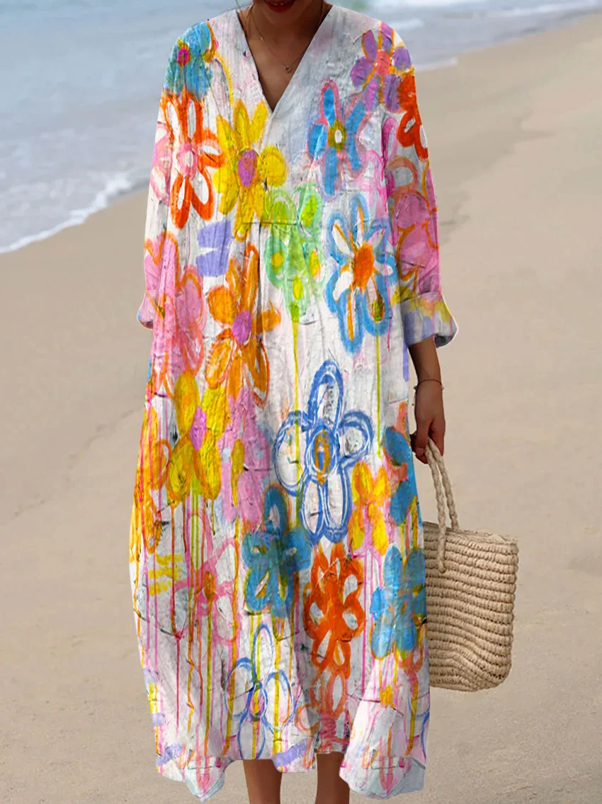 New Arrivals Women's Summer Abstract Pattern Art Print Cotton Dress