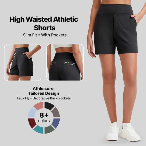 Women's High-Waisted Athletic Bermuda Shorts with Pockets – Running, Yoga, Summer Casual Activewear
