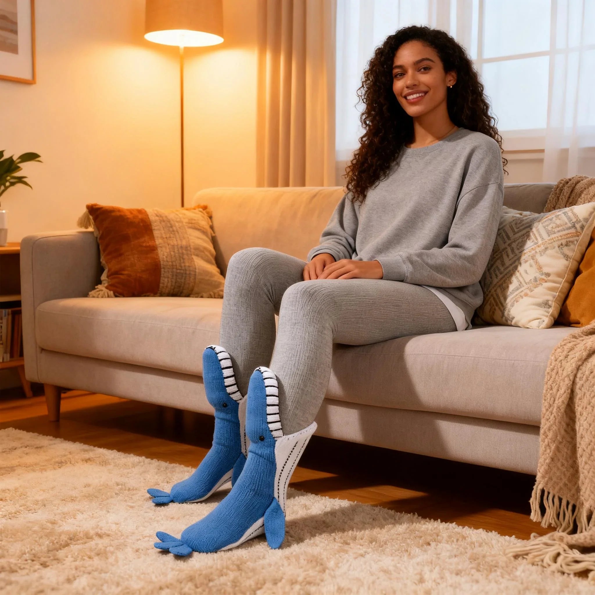 3D Whale Knit Socks – Blue Cotton Blend Ocean Animal Socks