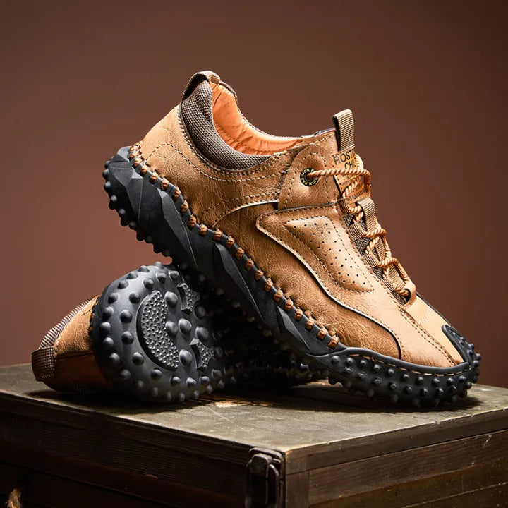 Men’s Vintage Leather Hiking Shoes – Genuine Leather, Orthopedic Arch Support, Wide Toe Box, Waterproof, Breathable, Hand-Sewn, Non-Slip, Lightweight Shoes for Driving & Walking
