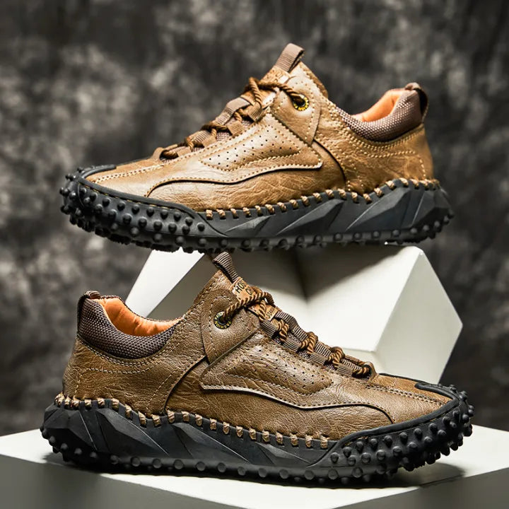 Men’s Vintage Leather Hiking Shoes – Genuine Leather, Orthopedic Arch Support, Wide Toe Box, Waterproof, Breathable, Hand-Sewn, Non-Slip, Lightweight Shoes for Driving & Walking