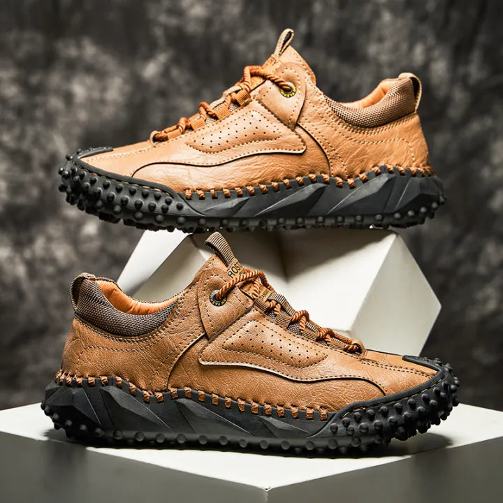 Men’s Vintage Leather Hiking Shoes – Genuine Leather, Orthopedic Arch Support, Wide Toe Box, Waterproof, Breathable, Hand-Sewn, Non-Slip, Lightweight Shoes for Driving & Walking