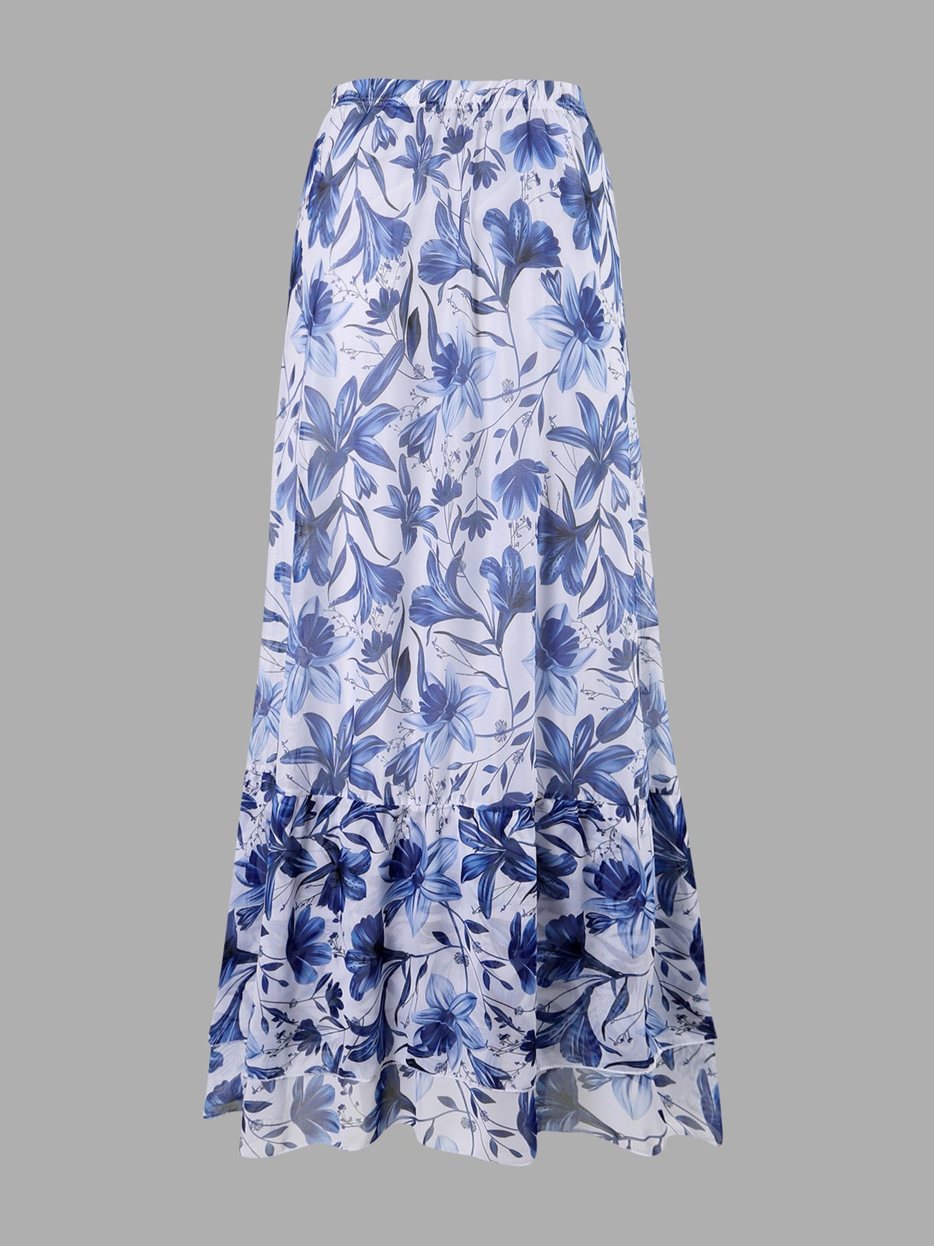 - blue and white porcelain swimsuit wrap skirt suits
