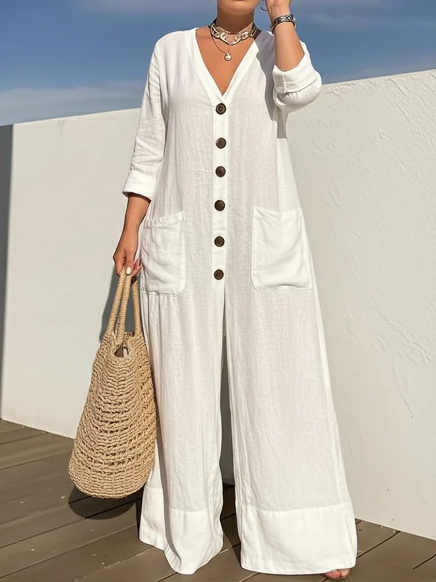 Women's Cozy And Casual Linen And Cotton Jumpsuit