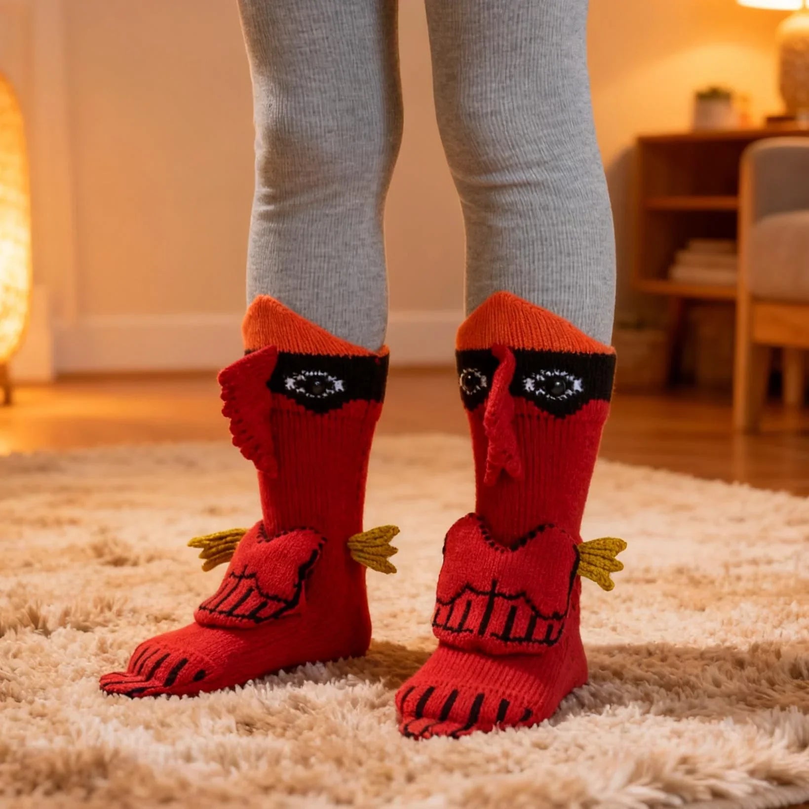 3D Cardinal Bird Knit Socks – Red Cotton Blend Animal Socks