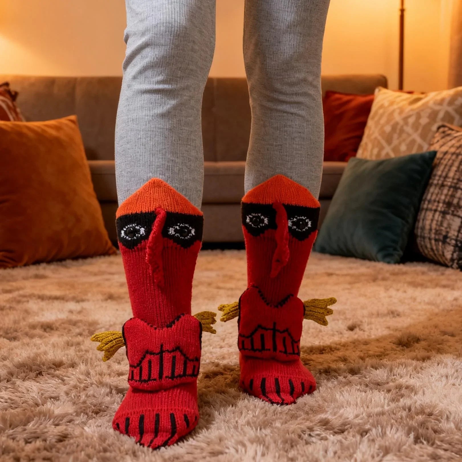 3D Cardinal Bird Knit Socks – Red Cotton Blend Animal Socks