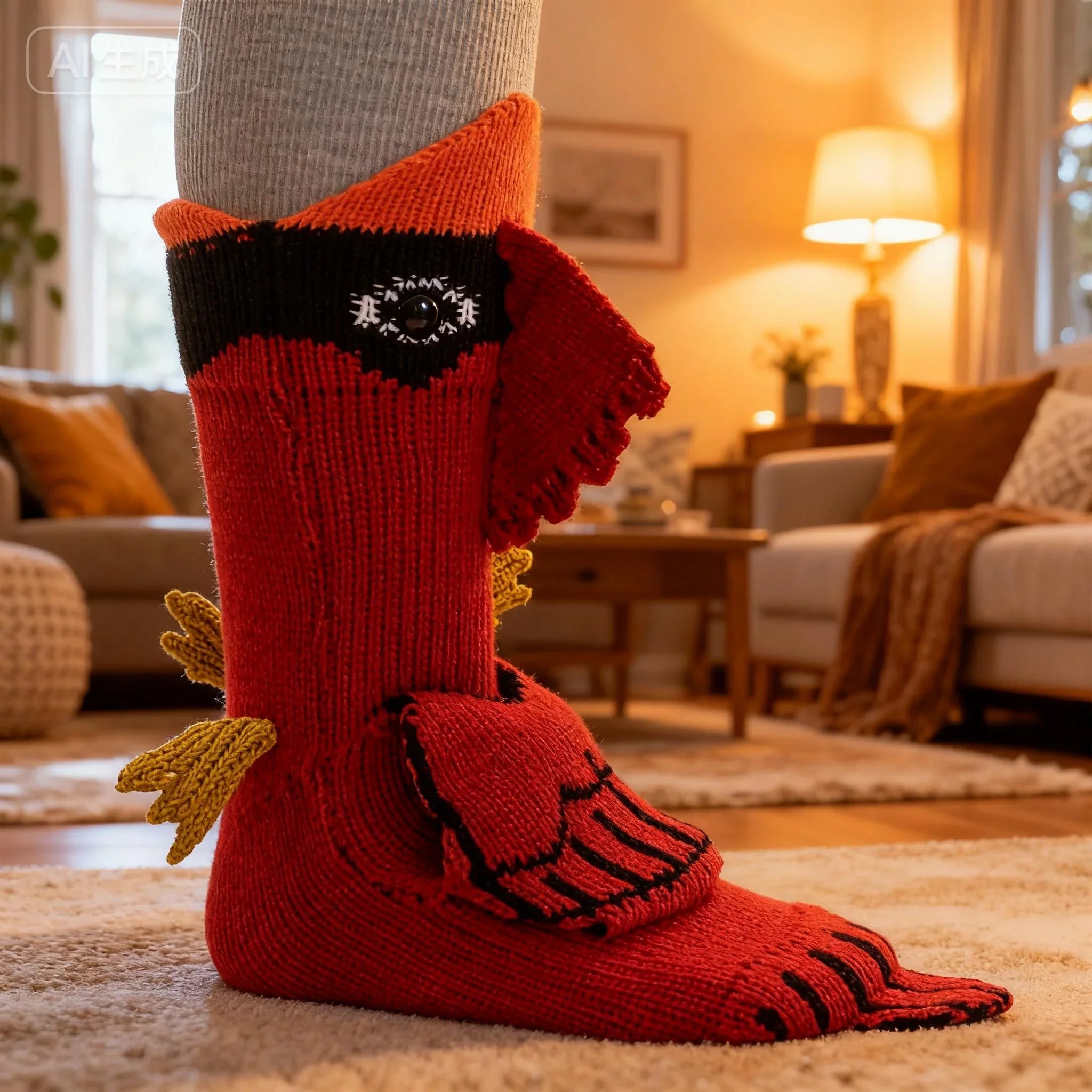 3D Cardinal Bird Knit Socks – Red Cotton Blend Animal Socks