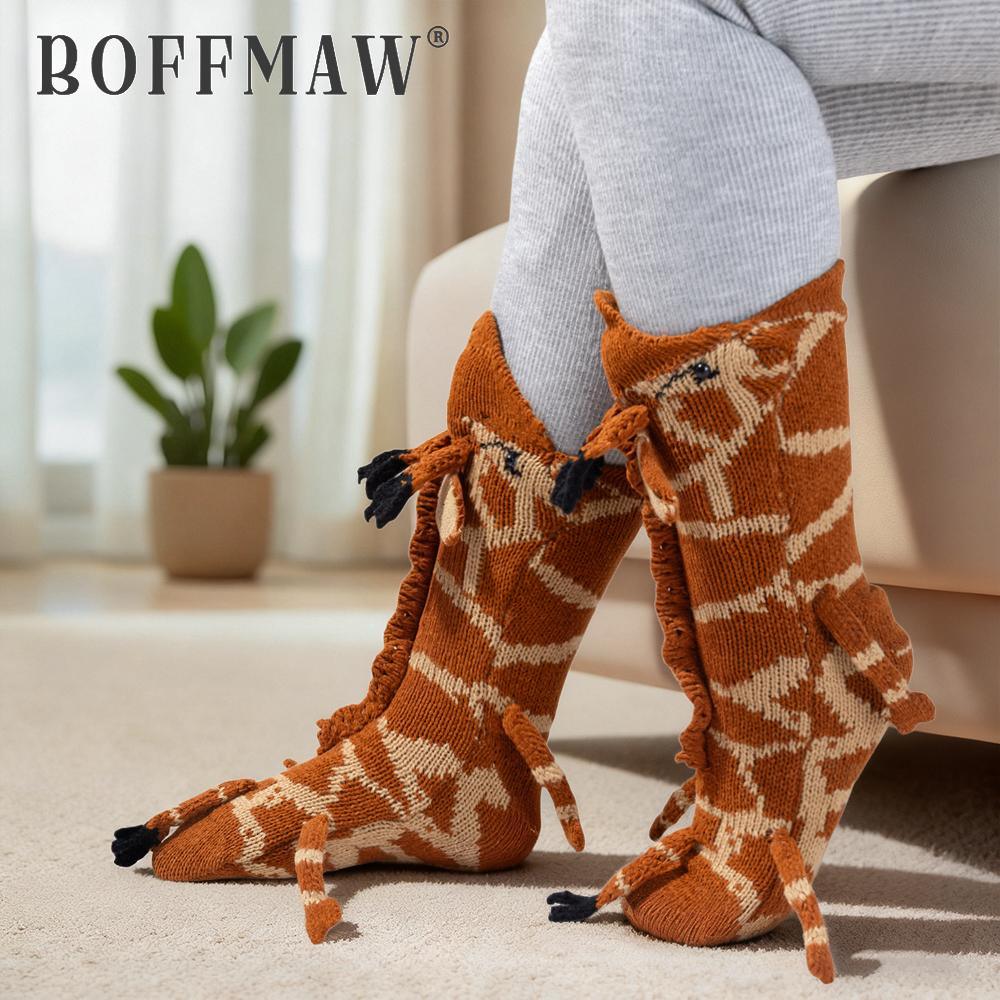 Cute Giraffe Knit Socks – Cozy Animal Crew Socks for Women