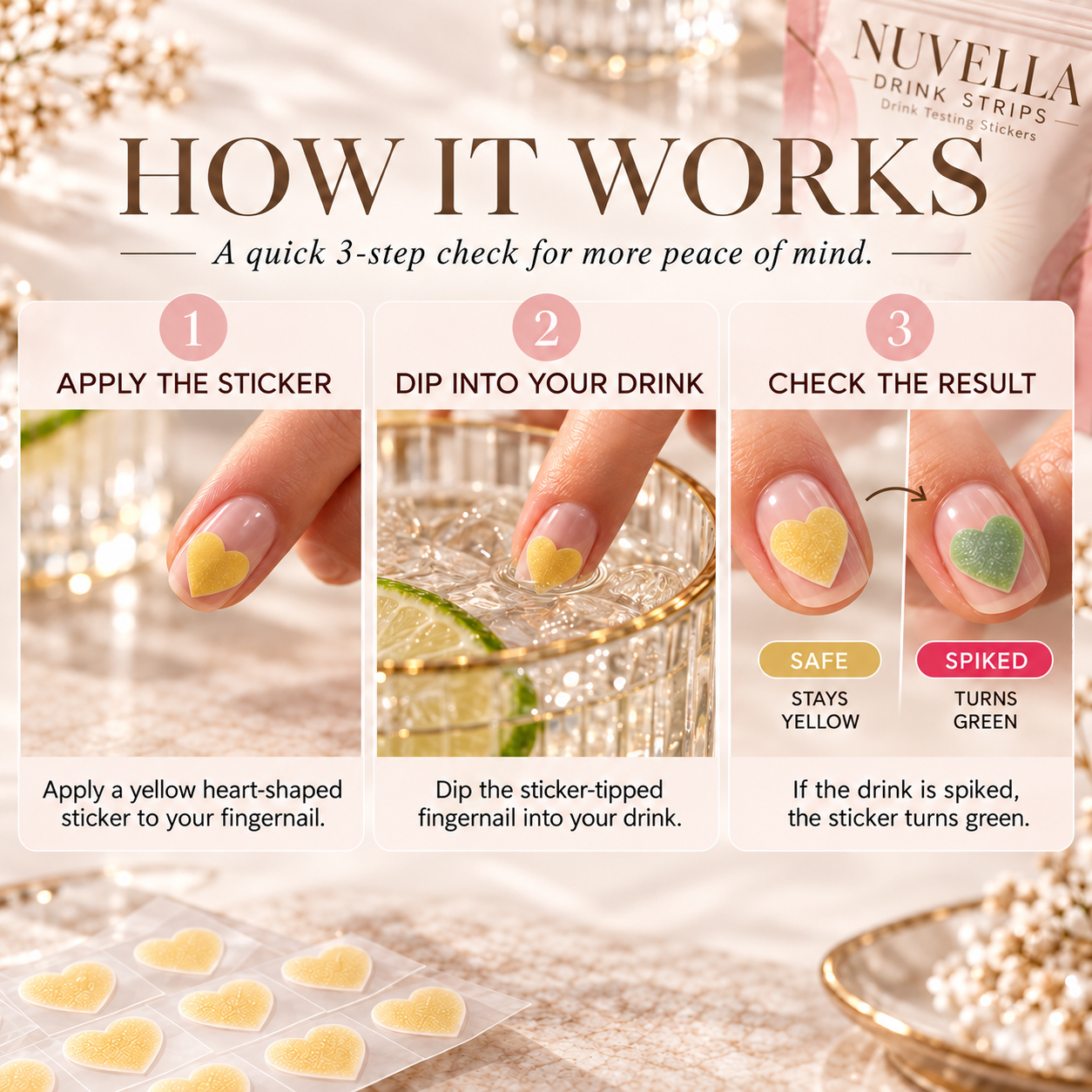 NUVELLA heart-shaped drink testing nail stickers