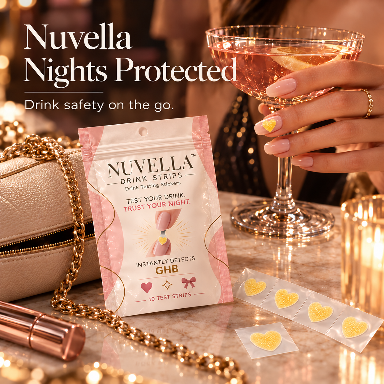 NUVELLA drink testing stickers in use