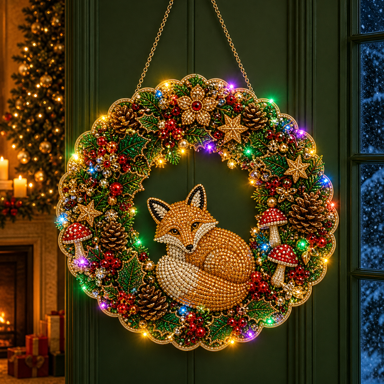 Christmas Wreath Door Hanger | Handmade Rhinestone Holiday Decor