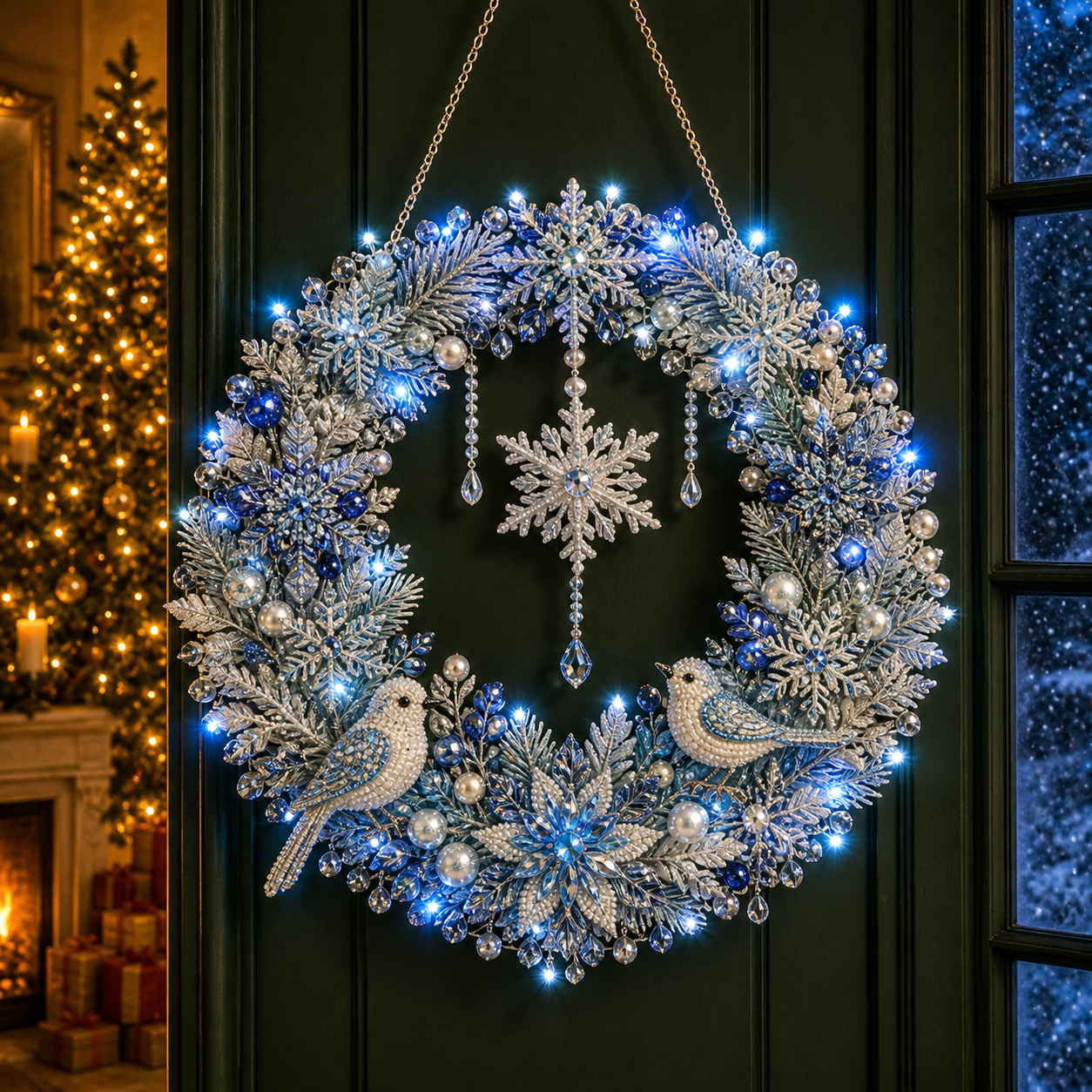 Christmas Wreath Door Hanger | Handmade Rhinestone Holiday Decor
